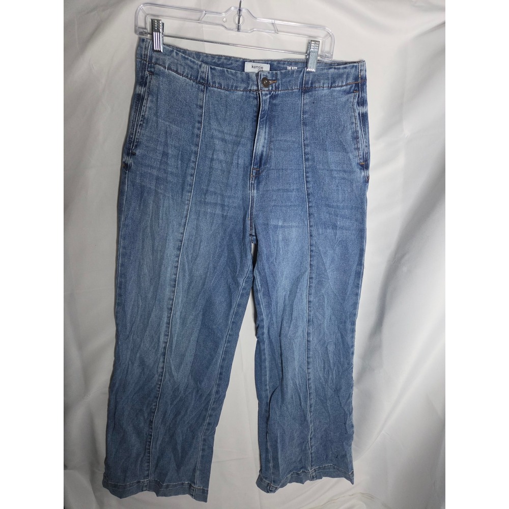 Kensie The Kaya Jeans Womens  Blue Medium Wash Wide Leg High Rise Wide